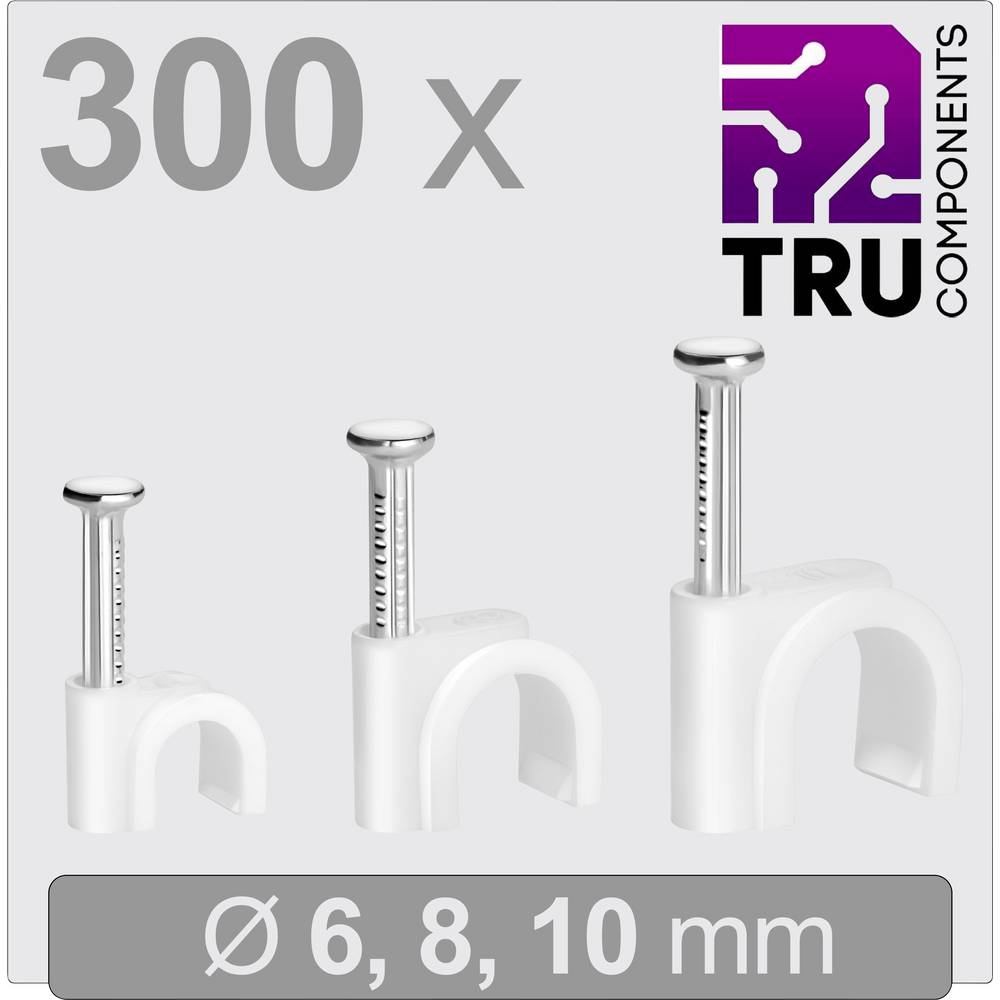 TRU COMPONENTS T24CA126 Spijkerclip TC-13448456 Bundel-Ø (bereik) 3 tot 10 mm Wit 300 stuk(s)