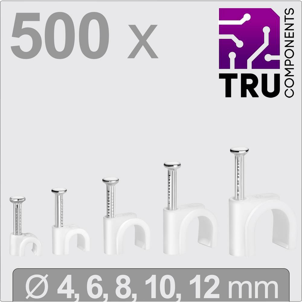 TRU COMPONENTS T24CA128 Spijkerclip TC-13448464 Bundel-Ø (bereik) 2 tot 12 mm Wit 500 stuk(s)