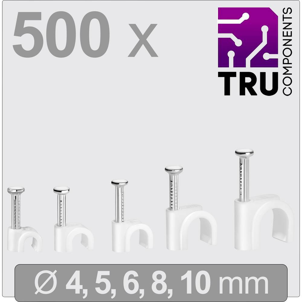 TRU COMPONENTS T24CA129 Spijkerclip TC-13448468 Bundel-Ø (bereik) 2 tot 10 mm Wit 500 stuk(s)
