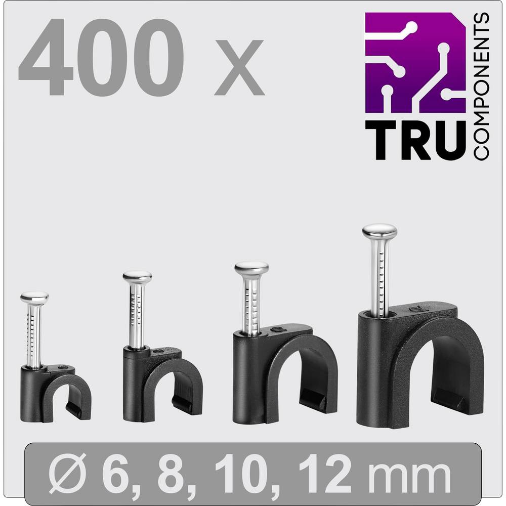 TRU COMPONENTS T24CA131 Spijkerclip TC-13448476 Bundel-Ø (bereik) 3 tot 12 mm Zwart 400 stuk(s)
