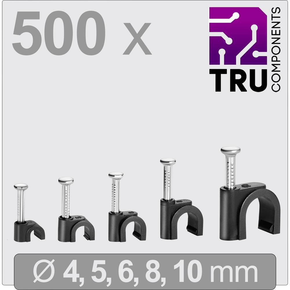 TRU COMPONENTS T24CA133 Spijkerclip TC-13448484 Bundel-Ø (bereik) 2 tot 10 mm Zwart 500 stuk(s)