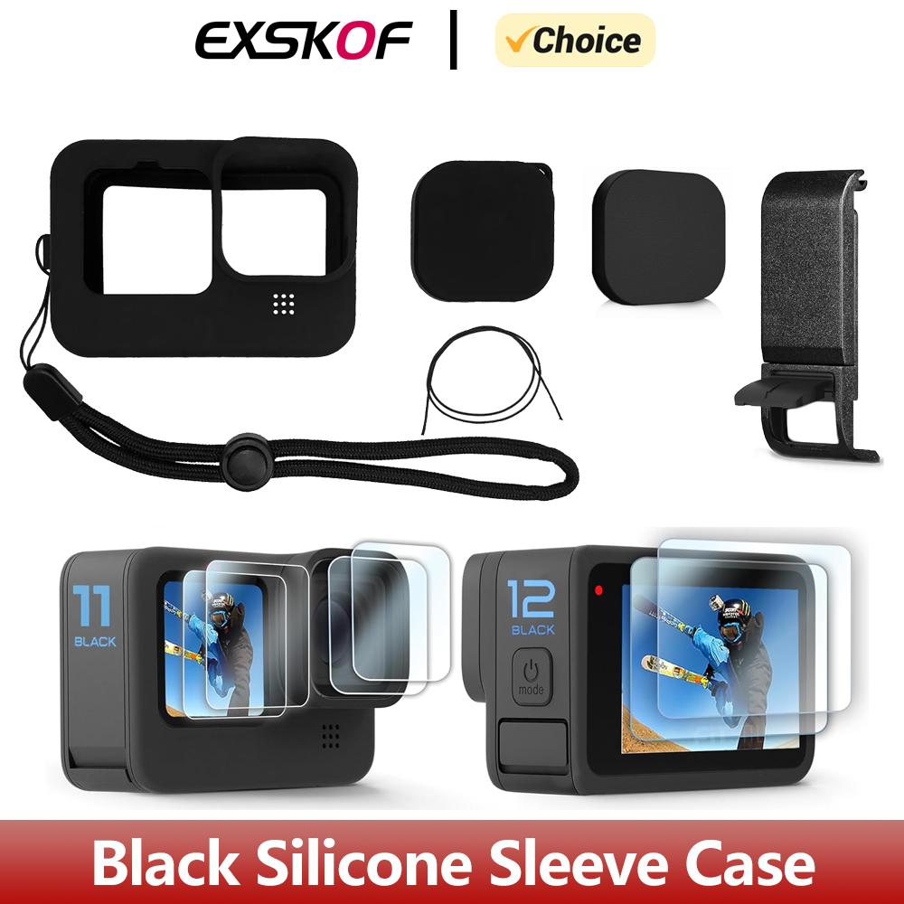 World Auto Parts Zwarte siliconen hoes, batterijhoes, zijklep, schermbeschermers, lensdoppen voor GoPro Hero 12, 11, 10, 9, accessoires voor actiecamera's