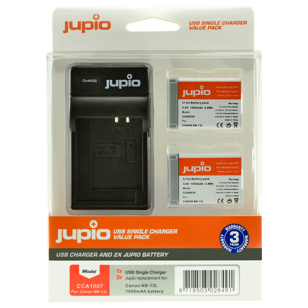 Jupio Kit: 2 x camera-accu NB-13L + USB Single lader