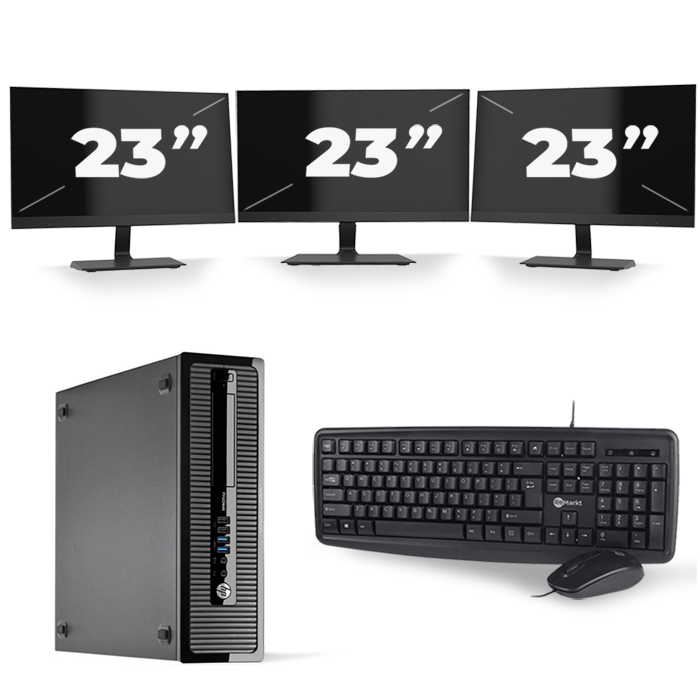 HP ProDesk 400 G1 SFF - Intel Core i3-4e Generatie - 8GB RAM - 128GB SSD - Windows 10 + 3x 23 inch Monitor