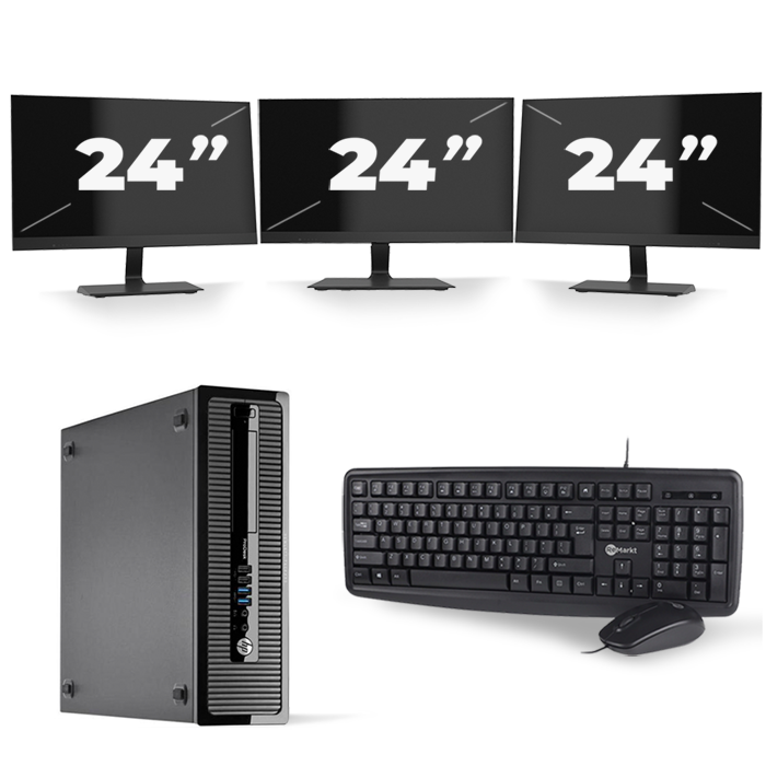 HP ProDesk 400 G1 SFF - Intel Core i3-4e Generatie - 8GB RAM - 128GB SSD - Windows 10 + 3x 24 inch Monitor