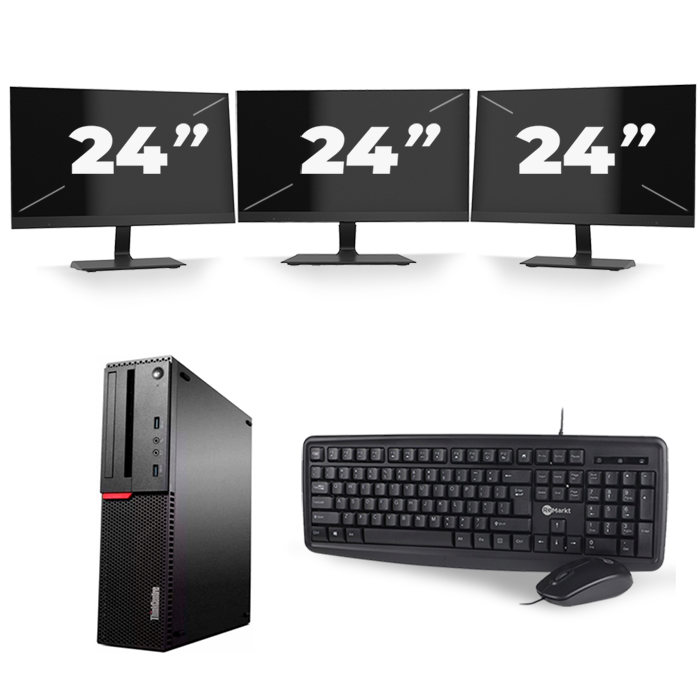 Lenovo ThinkCentre M700 SFF - Intel Core i3-6e Generatie - 8GB RAM - 128GB SSD - Windows 11 + 3x 24 inch Monitor