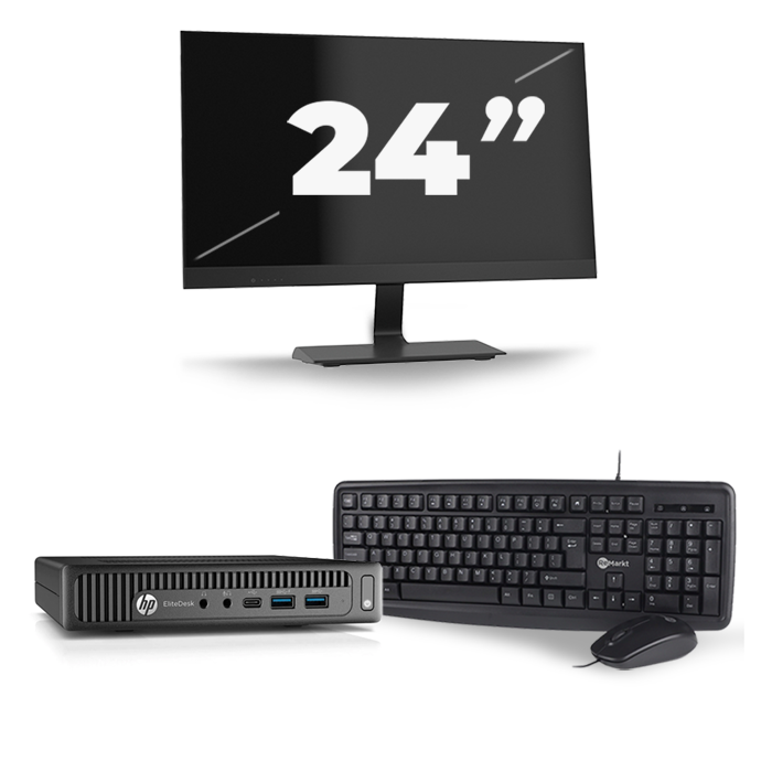 HP EliteDesk 800 G2 USFF - Intel Core i3-6e Generatie - 8GB RAM - 128GB SSD - Windows 11 + 1x 24 inch Monitor