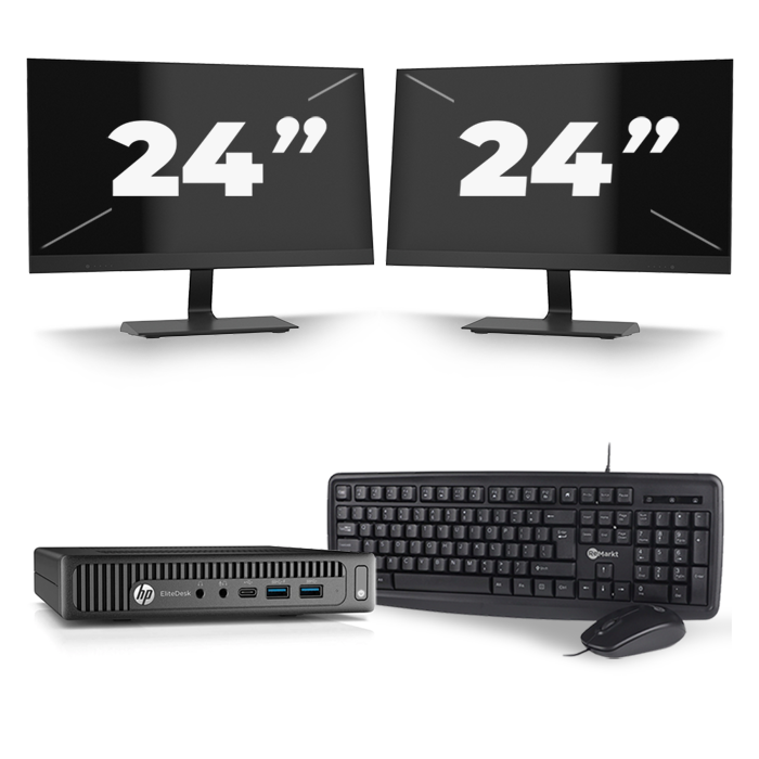 HP EliteDesk 800 G2 USFF - Intel Core i5-6e Generatie - 8GB RAM - 256GB SSD - Windows 11 + 2x 24 inch Monitor