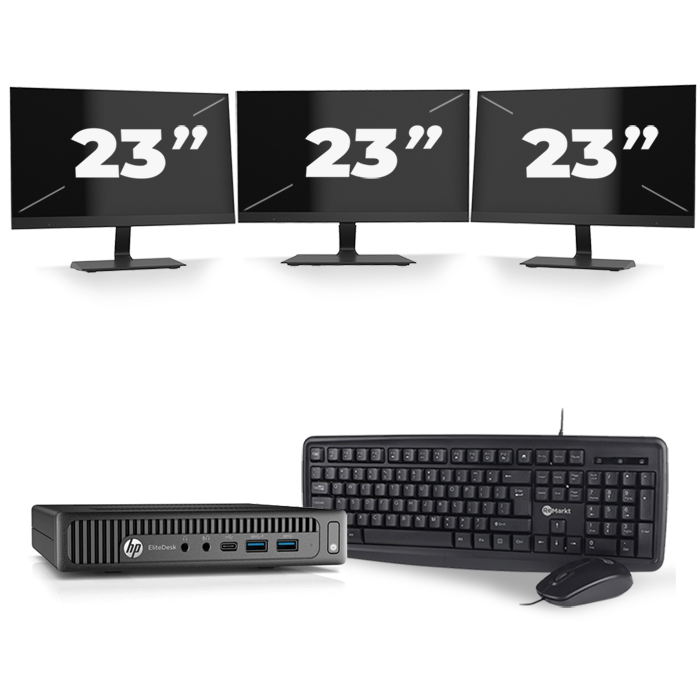 HP EliteDesk 800 G2 USFF - Intel Core i3-6e Generatie - 8GB RAM - 128GB SSD - Windows 11 + 3x 23 inch Monitor