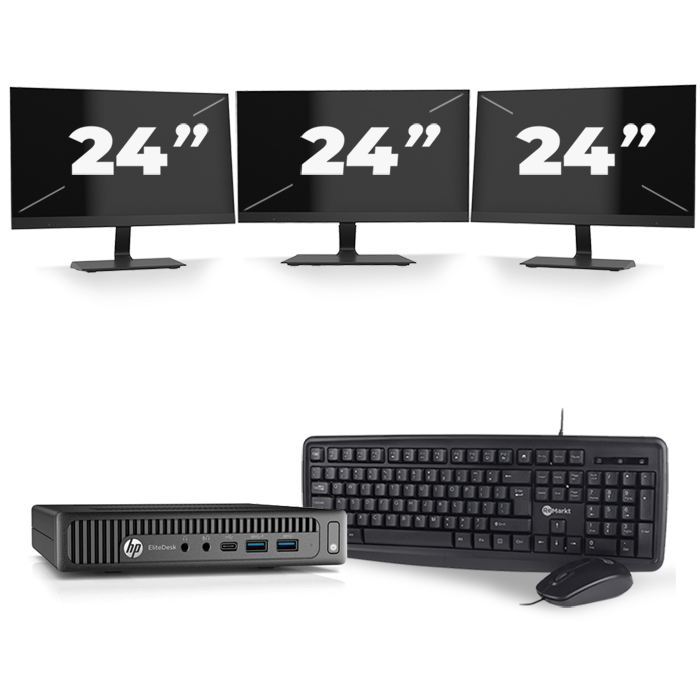 HP EliteDesk 800 G2 USFF - Intel Core i3-6e Generatie - 8GB RAM - 128GB SSD - Windows 11 + 3x 24 inch Monitor