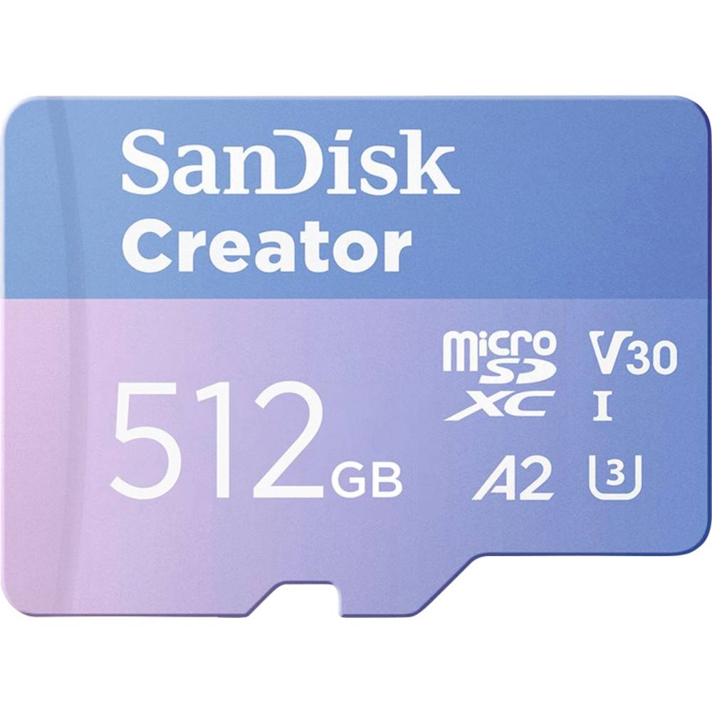 SanDisk Creator microSDXC-kaart Retail 512 GB A2 Application Performance Class, UHS-I U3, v30 Video Speed Class Incl. SD-adapter, Temperatuurbestendig, Met