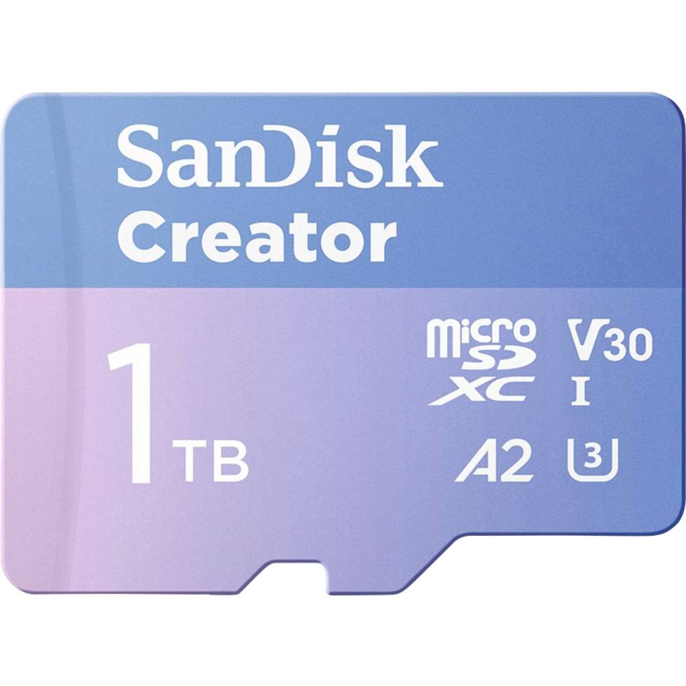 SanDisk Creator microSDXC-kaart Retail 1 TB A2 Application Performance Class, UHS-I U3, v30 Video Speed Class Incl. SD-adapter, Temperatuurbestendig, Met