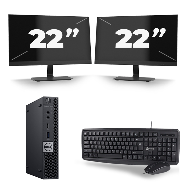 Dell Optiplex 7070 Micro USFF - Intel Core i5-9e Generatie - 16GB RAM - 512GB SSD - Windows 11 + 2x 22 inch Monitor