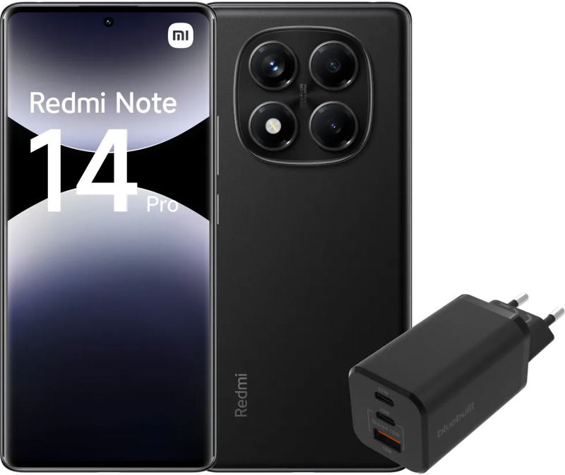 Xiaomi Redmi Note 14 Pro 256GB Zwart 4G + BlueBuilt Oplader met 3 Usb Poorten 65W Zwart