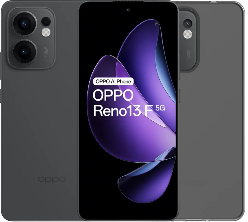 Oppo Reno 13 F 256GB Zwart 5G + Just in Case Back Cover Transparant