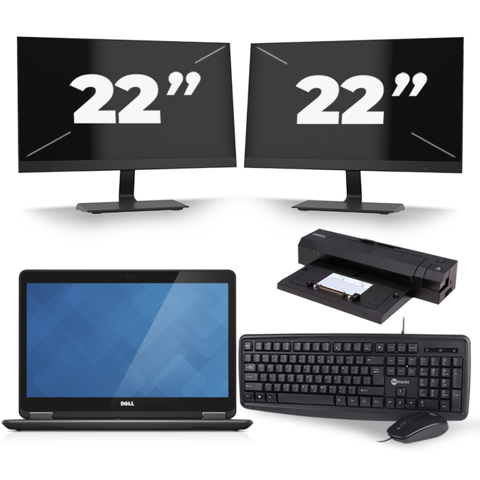 Dell Latitude E7440 - Intel Core i5-4e Generatie - 14 inch - 8GB RAM - 256GB SSD - Windows 11 + 2x 22 inch Monitor