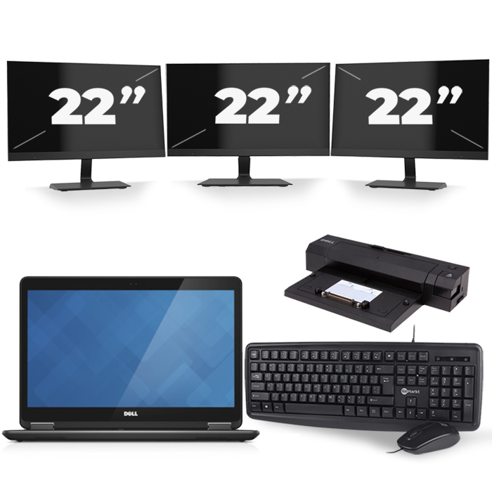 Dell Latitude E7440 - Intel Core i5-4e Generatie - 14 inch - 8GB RAM - 256GB SSD - Windows 11 + 3x 22 inch Monitor