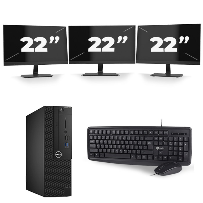 Dell Optiplex 3050 SFF - Intel Core i5-7e Generatie - 8GB RAM - 256GB SSD - Windows 11 + 3x 22 inch Monitor