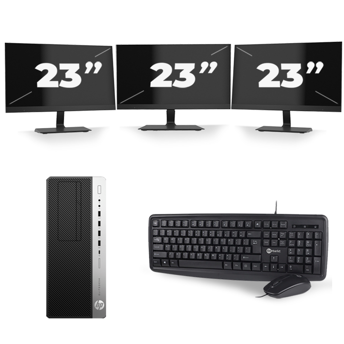 HP EliteDesk 800 G3 Micro Tower - Intel Core i3-6e Generatie - 8GB RAM - 128GB SSD - Windows 11 + 3x 23 inch Monitor