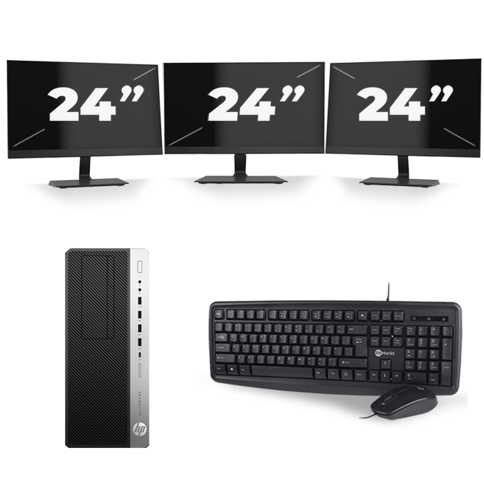 HP EliteDesk 800 G3 Micro Tower - Intel Core i3-6e Generatie - 8GB RAM - 128GB SSD - Windows 11 + 3x 24 inch Monitor