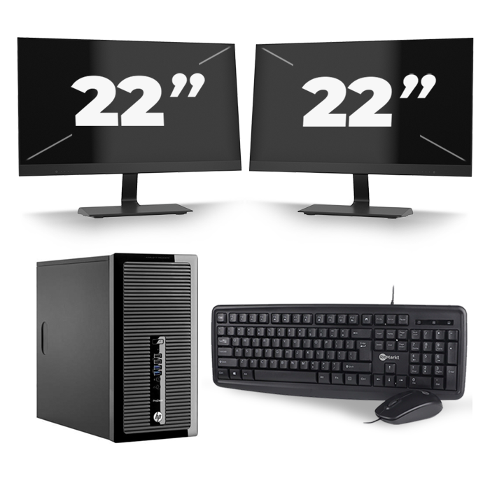 HP ProDesk 400 G2 Micro Tower - Intel Core i7-4e Generatie - 16GB RAM - 512GB SSD - Windows 10 + 2x 22 inch Monitor