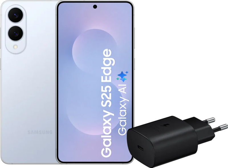 Samsung Galaxy S25 Edge 256GB Blauw 5G +  Oplader 25 Watt Zwart