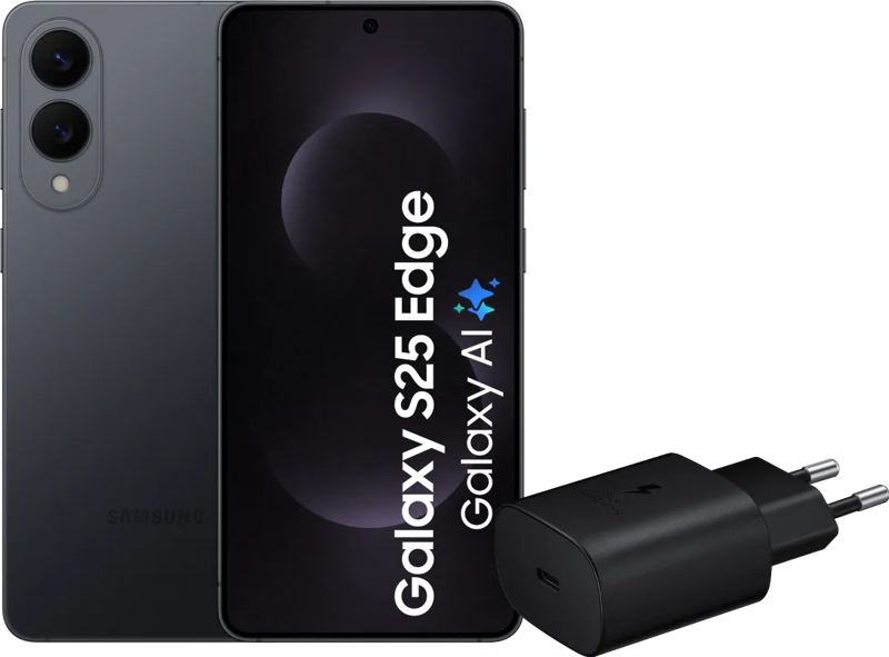 Samsung Galaxy S25 Edge 256GB Zwart 5G +  Oplader 25 Watt Zwart