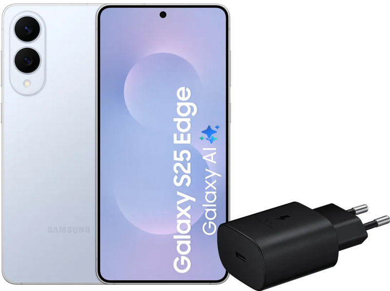 Samsung Galaxy S25 Edge 512GB Blauw 5G +  Oplader 25 Watt Zwart