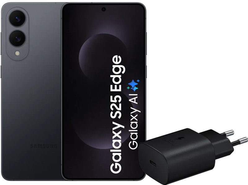 Samsung Galaxy S25 Edge 512GB Zwart 5G +  Oplader 25 Watt Zwart