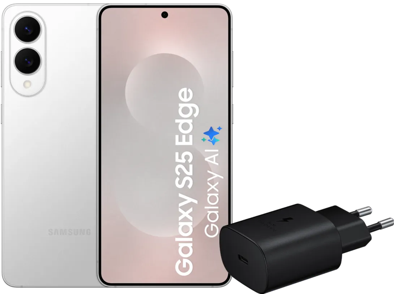 Samsung Galaxy S25 Edge 512GB Zilver 5G +  Oplader 25 Watt Zwart