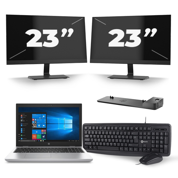 HP ProBook 650 G4 - Intel Core i5-7e Generatie - 15 inch - 8GB RAM - 256GB SSD - Windows 11 + 2x 23 inch Monitor