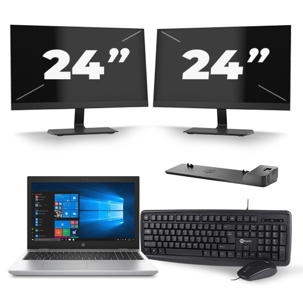 HP ProBook 650 G4 - Intel Core i5-7e Generatie - 15 inch - 8GB RAM - 256GB SSD - Windows 11 + 2x 24 inch Monitor