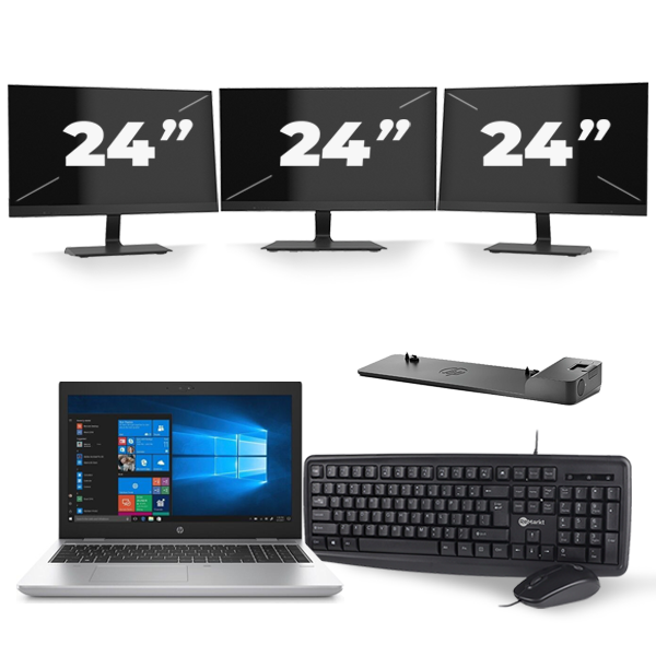 HP ProBook 650 G4 - Intel Core i5-7e Generatie - 15 inch - 8GB RAM - 256GB SSD - Windows 11 + 3x 24 inch Monitor
