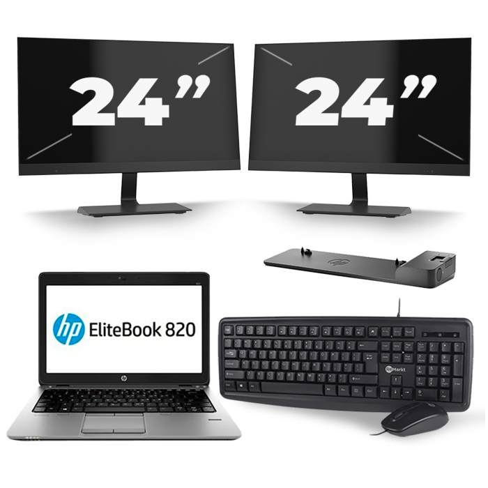 HP EliteBook 820 G1 - Intel Core i5-4e Generatie - 12 inch - 8GB RAM - 256GB SSD - Windows 11 + 2x 24 inch Monitor
