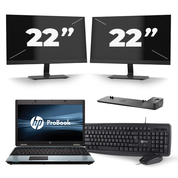 HP ProBook 6550b - Intel Core i5-1e Generatie - 15 inch - 8GB RAM - 256GB SSD - Windows 10 + 2x 22 inch Monitor