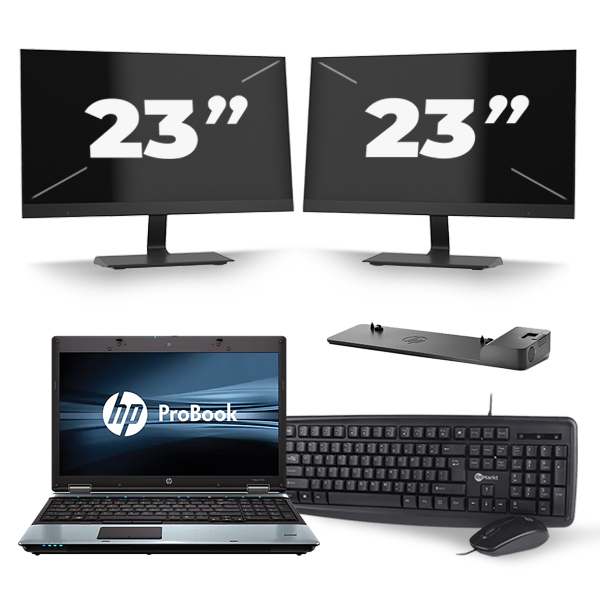 HP ProBook 6550b - Intel Core i5-1e Generatie - 15 inch - 8GB RAM - 256GB SSD - Windows 10 + 2x 23 inch Monitor