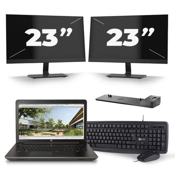 HP ZBook 17 G3 - Intel Core i7-6e Generatie - 17 inch - 16GB RAM - 512GB SSD - Windows 11 + 2x 23 inch Monitor