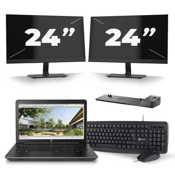 HP ZBook 17 G3 - Intel Core i7-6e Generatie - 17 inch - 16GB RAM - 512GB SSD - Windows 11 + 2x 24 inch Monitor