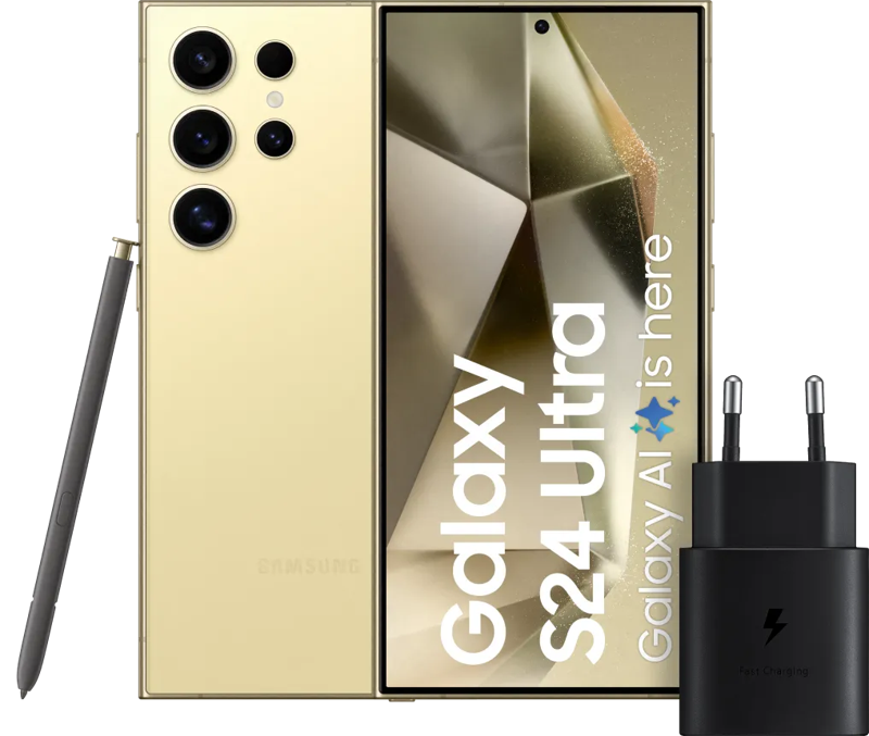 Samsung Galaxy S24 Ultra 256GB Geel 5G +  Snellader 25 Watt Zwart