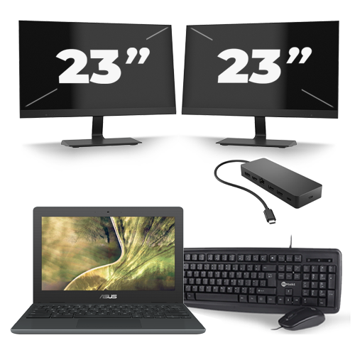 ASUS C204M - Intel Celeron N4000 - 11 inch - 4GB RAM - 32GB SSD - Windows 11 Home + 2x 23 inch Monitor