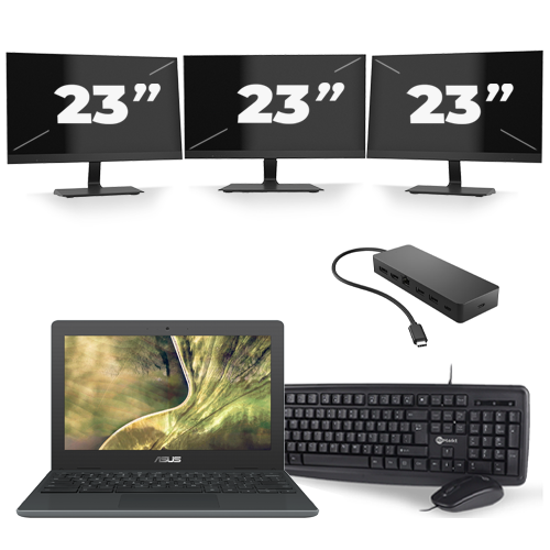 ASUS C204M - Intel Celeron N4000 - 11 inch - 4GB RAM - 32GB SSD - Windows 11 Home + 3x 23 inch Monitor
