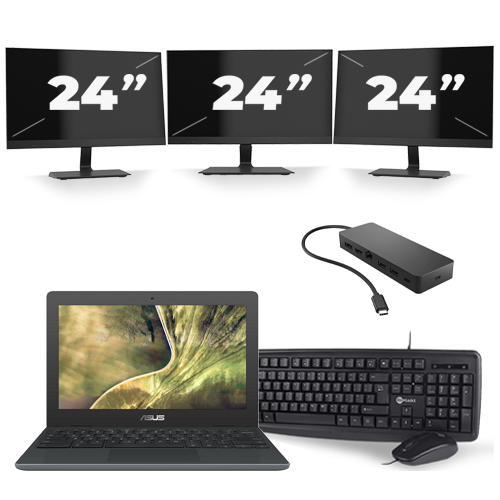 ASUS C204M - Intel Celeron N4000 - 11 inch - 4GB RAM - 32GB SSD - Windows 11 Home + 3x 24 inch Monitor