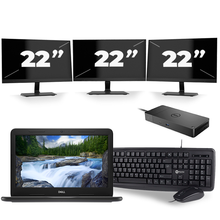 Dell Latitude 3300 - Intel Core i3-7e Generatie - 13 inch - 8GB RAM - 256GB SSD - Windows 11 + 3x 22 inch Monitor