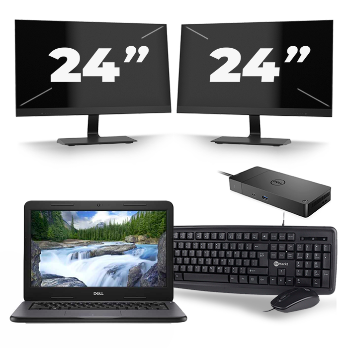 Dell Latitude 3310 - Intel Core i3-7e Generatie - 13 inch - 8GB RAM - 256GB SSD - Windows 11 Home + 2x 24 inch Monitor