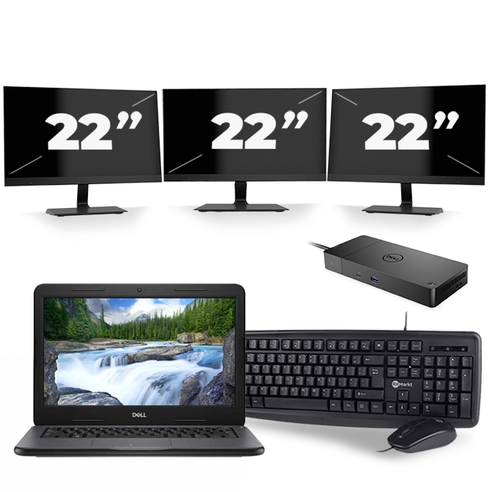 Dell Latitude 3310 - Intel Core i3-7e Generatie - 13 inch - 8GB RAM - 256GB SSD - Windows 11 Home + 3x 22 inch Monitor