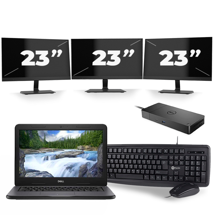 Dell Latitude 3310 - Intel Core i3-7e Generatie - 13 inch - 8GB RAM - 256GB SSD - Windows 11 Home + 3x 23 inch Monitor