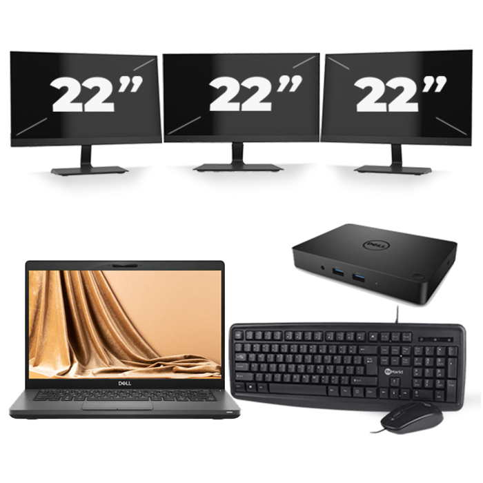 Dell Latitude 5401 - Intel Core i5-9e Generatie - 14 inch - 16GB RAM - 512GB SSD - Windows 11 + 3x 22 inch Monitor