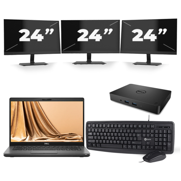Dell Latitude 5401 - Intel Core i5-9e Generatie - 14 inch - 16GB RAM - 512GB SSD - Windows 11 + 3x 24 inch Monitor