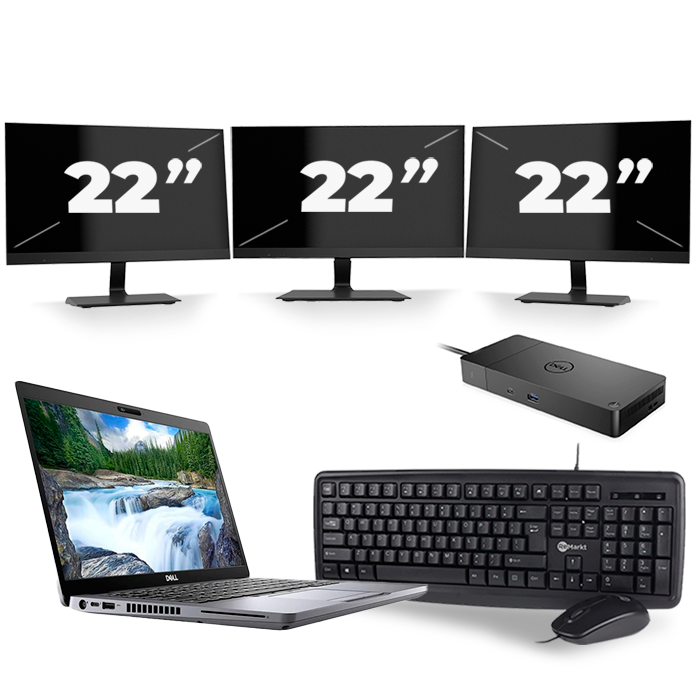Dell Latitude 5410 - Intel Core i5-10e Generatie - 14 inch - 16GB RAM - 512GB SSD - Windows 11 + 3x 22 inch Monitor