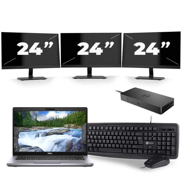 Dell Latitude 5411 - Intel Core i5-10e Generatie - 14 inch - 16GB RAM - 512GB SSD - Windows 11 + 3x 24 inch Monitor